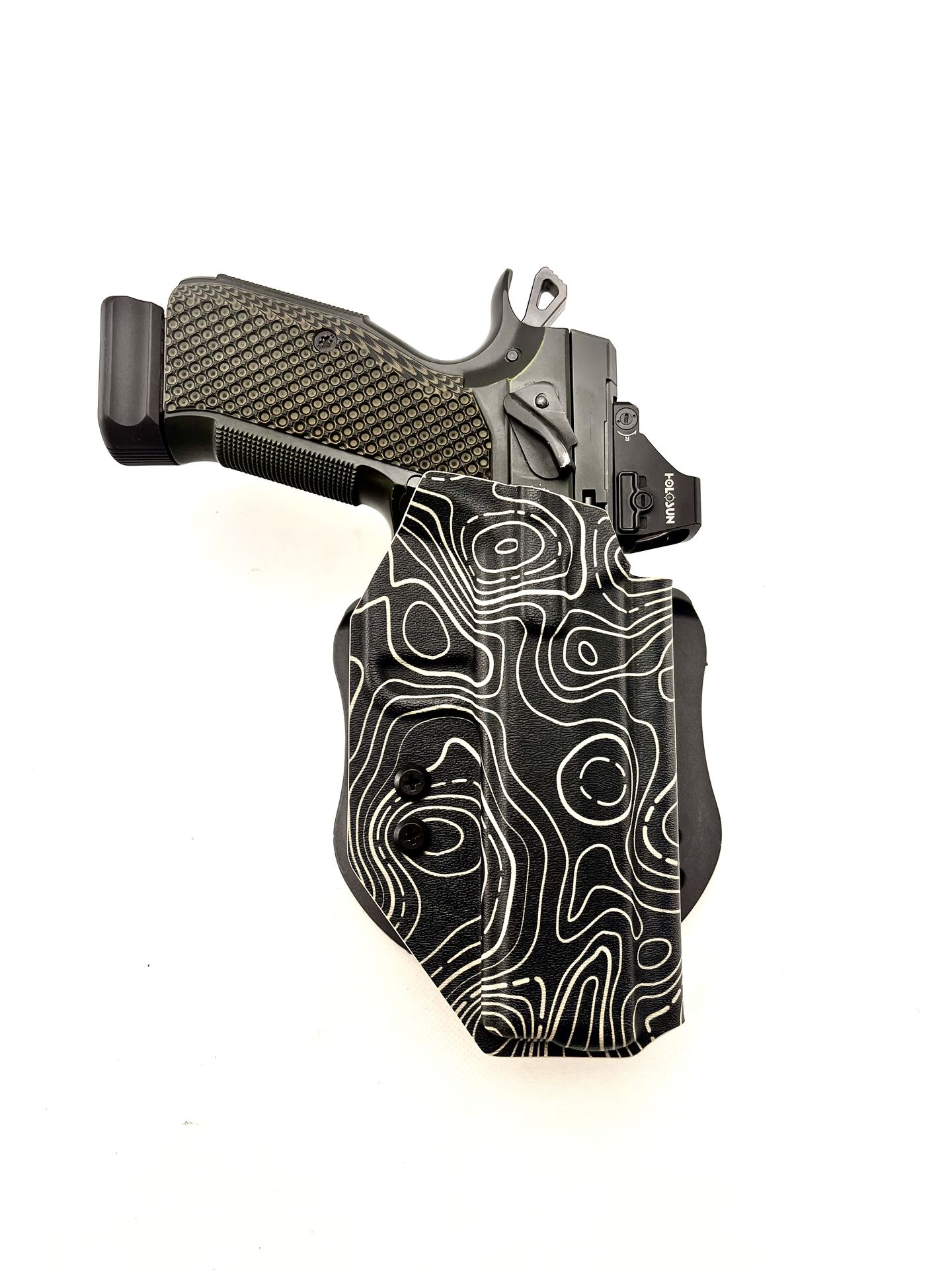 CZ IWB holster with black and white topo Kydex
