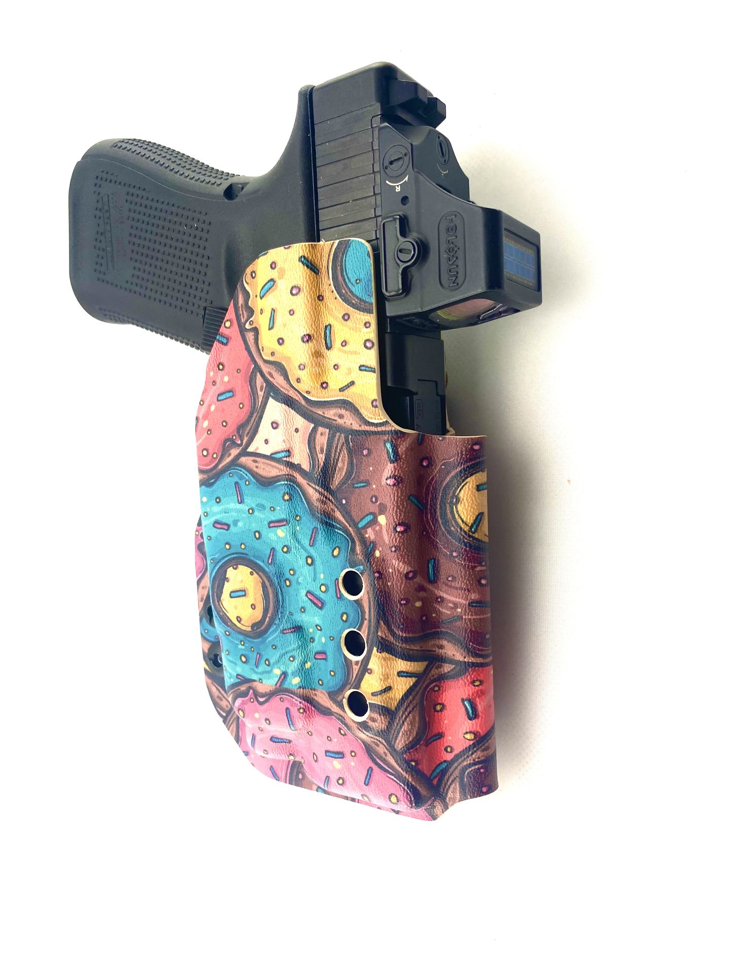 Glock IWB holster with donut print Kydex, optic and light cut