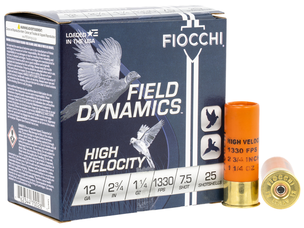 Fiocchi 12HV75 Field Dynamics High Velocity 12Gauge 2.75" 1 1/4oz 7.5Shot 25 Per Box/10 Case